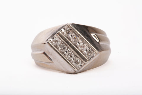 Men's 10k White Gold Diagonal Double Row Diamond Ring