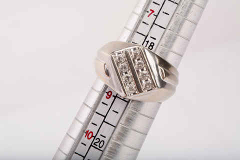 Men's 10k White Gold Diagonal Double Row Diamond Ring