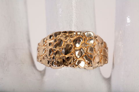 Gentlemen's 10k Yellow Gold Nugget Ring Size 7.75"