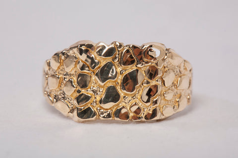 Gentlemen's 10k Yellow Gold Nugget Ring Size 7.75"