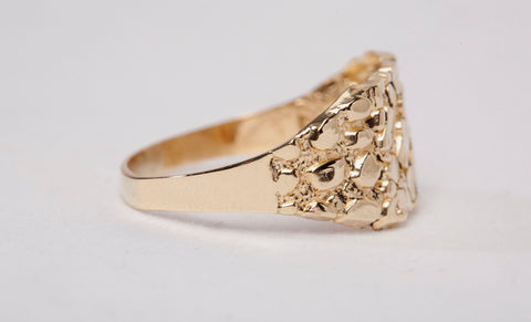 Gentlemen's 10k Yellow Gold Nugget Ring Size 7.75"