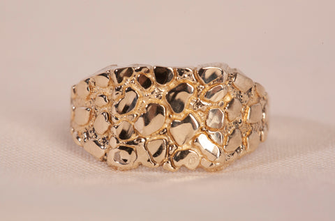 Gentlemen's 10k Yellow Gold Nugget Ring Size 7.75"