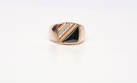 Gentlemens 14k Rose Gold Onyx & Stone Accent Band