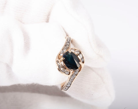 Ladies 14k Yellow Gold Blue Sapphire with Diamond Accents Bypass Ring