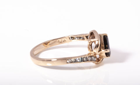 Ladies 14k Yellow Gold Blue Sapphire with Diamond Accents Bypass Ring