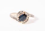Ladies 14k Yellow Gold Blue Sapphire with Diamond Accents Bypass Ring