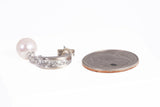 Ladies 14k White Gold Saltwater Pearl Dangle Earrings with Diamond Accents