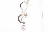 Ladies 14k White Gold Saltwater Pearl Dangle Earrings with Diamond Accents
