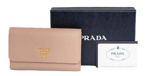 Prada Saffiano Beige Leather Medium Trifold Wallet