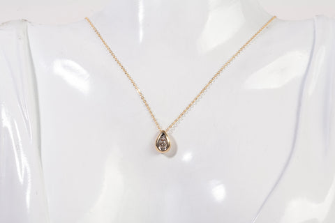 Ladies 14k Yellow Gold Pear Shaped Solitaire Round Cut Diamond Necklace 18"