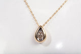 Ladies 14k Yellow Gold Pear Shaped Solitaire Round Cut Diamond Necklace 18"