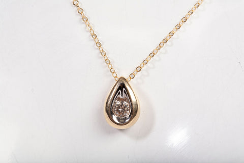 Ladies 14k Yellow Gold Pear Shaped Solitaire Round Cut Diamond Necklace 18"