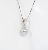 Ladies 14k White Gold Silver Saltwater Pearl with Diamond Accent Pendant
