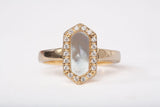 Ladies 14k Yellow Gold Synthetic Mother of Pearl Elongated Hexagon Cocktail Ring