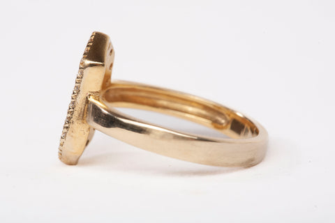 Ladies 14k Yellow Gold Synthetic Mother of Pearl Elongated Hexagon Cocktail Ring