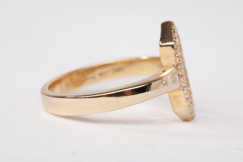 Ladies 14k Yellow Gold Synthetic Mother of Pearl Elongated Hexagon Cocktail Ring
