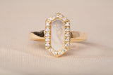 Ladies 14k Yellow Gold Synthetic Mother of Pearl Elongated Hexagon Cocktail Ring