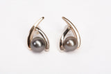 Ladies 14k Two-Tone Gold Tahitian Pearl Stud Earrings