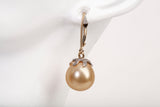 Ladies 14k Yellow Gold Golden South Sea Cultured Pearl Dangle Earrings