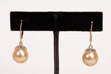 Ladies 14k Yellow Gold Golden South Sea Cultured Pearl Dangle Earrings