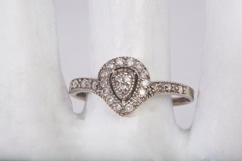 Ladies 10k White Gold Pear Cut Halo Diamond Engagement Ring