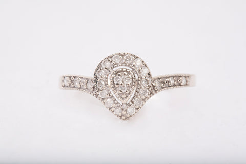Ladies 10k White Gold Pear Cut Halo Diamond Engagement Ring