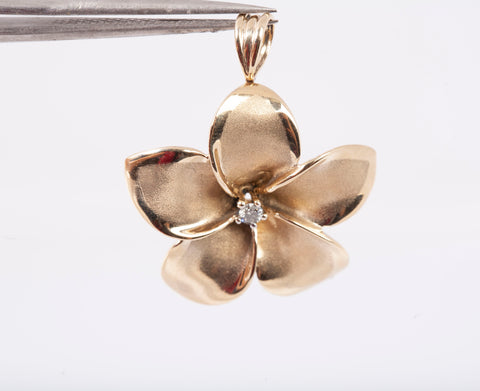 Ladies 14k Yellow Gold Plumeria Flower Pendant