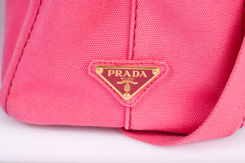 Authentic Pink Prada Canapa Small Logo Tote Bag