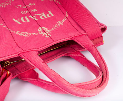 Authentic Pink Prada Canapa Small Logo Tote Bag