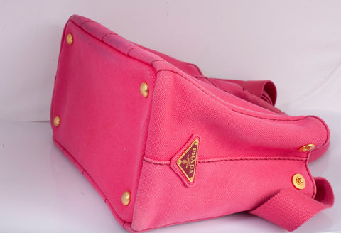 Authentic Pink Prada Canapa Small Logo Tote Bag