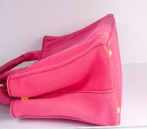 Authentic Pink Prada Canapa Small Logo Tote Bag