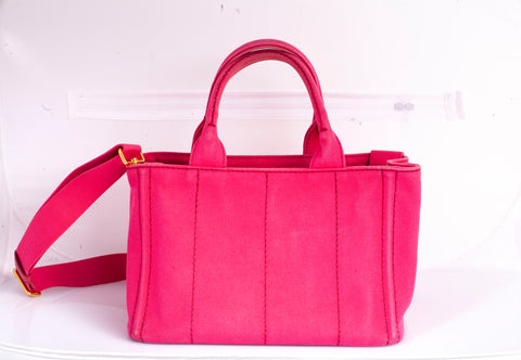 Authentic Pink Prada Canapa Small Logo Tote Bag