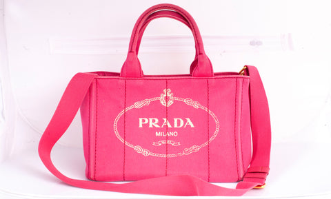 Authentic Pink Prada Canapa Small Logo Tote Bag