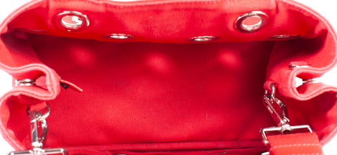 Authentic Red Prada Canvas Grommet Canapa Small Tote Bag