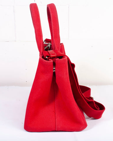 Authentic Red Prada Canvas Grommet Canapa Small Tote Bag