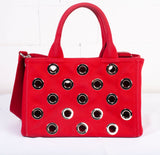 Authentic Red Prada Canvas Grommet Canapa Small Tote Bag