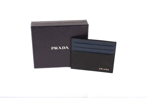 Authentic Prada Saffiano Leather Card Holder Black/Blue