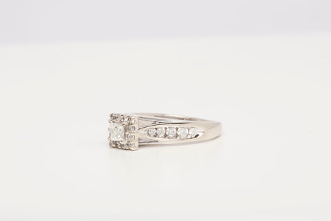 Ladies 14k White Gold Multi-Cut Engagement Ring Size 7