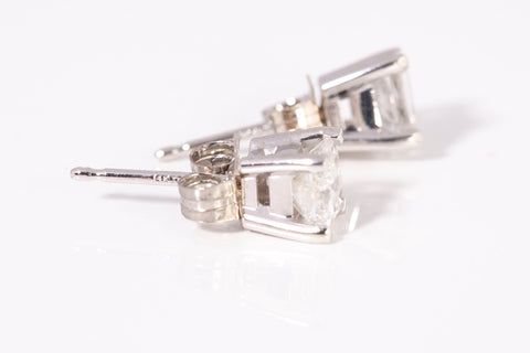 Unisex 14k White Gold Solitaire Princess Cut Diamond Stud Earrings