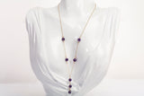 Ladies 14K Yellow Gold Purple Beaded Lariat Dangle Necklace