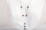 Ladies 14K Yellow Gold Purple Beaded Lariat Dangle Necklace