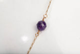 Ladies 14K Yellow Gold Purple Beaded Lariat Dangle Necklace