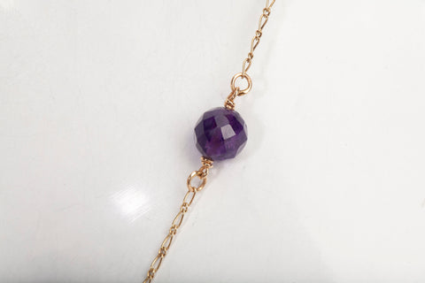 Ladies 14K Yellow Gold Purple Beaded Lariat Dangle Necklace
