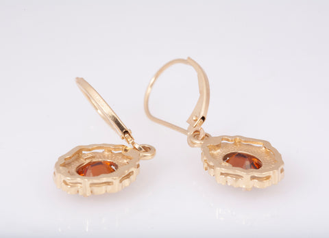 Ladies 14k Yellow Gold Citrine Oval Cut Filagree Drop Earrings