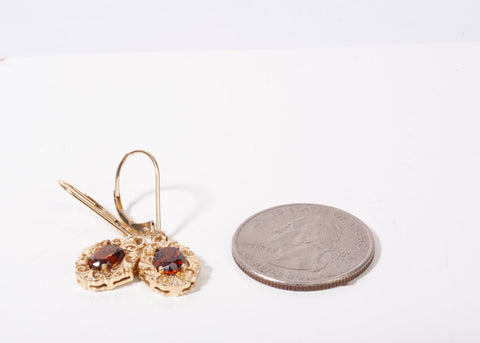 Ladies 14k Yellow Gold Citrine Oval Cut Filagree Drop Earrings