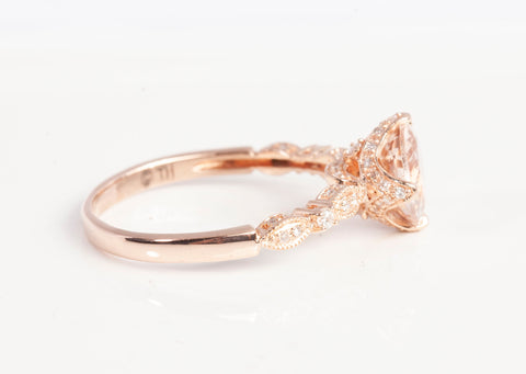 Ladies 14k Rose Gold Morganite & Diamond Accent Wedding Set 0.95CTW