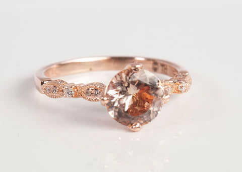 Ladies 14k Rose Gold Morganite & Diamond Accent Wedding Set 0.95CTW