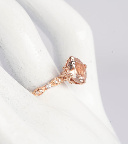 Ladies 14k Rose Gold Morganite & Diamond Accent Wedding Set 0.95CTW