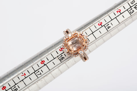 Ladies Cushion Cut Morganite 14k Rose Gold Diamond Accent Engagement Ring .60CTW
