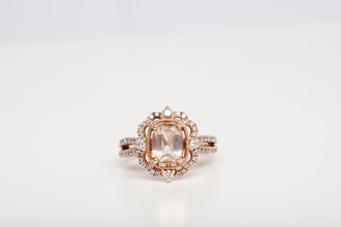 Ladies Cushion Cut Morganite 14k Rose Gold Diamond Accent Engagement Ring .60CTW